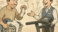 Witz: Im Sportgeschäft läuft die Wäsche aufs Laufband